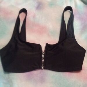 Large Black Zip Front Bikini Top By Forever 21